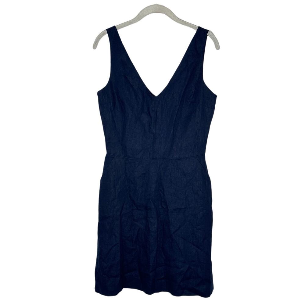 Gap Womens 100% Linen Dress Size 4 Navy Blue Sleeveless V-Neck Fit Flare NEW